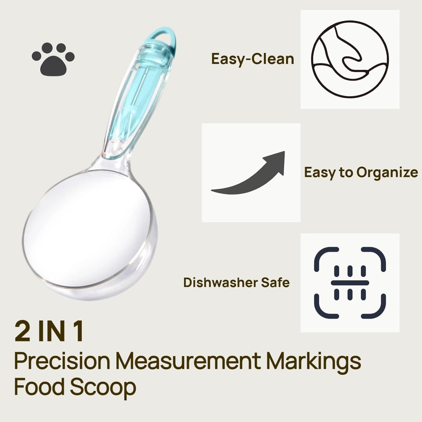 Pet Cat Dog Food Scoop, Dog Cup Capacity Cat Food Scooper With Sealing Clip, Puppy and Cat Coffee Bean, Flour Scoop Grey