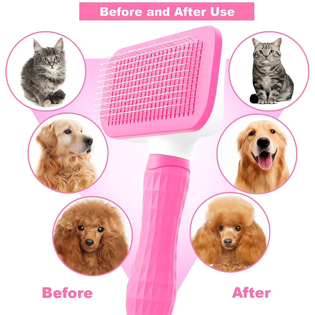 Self-Cleaning Slicker Brush, Dog Cat Bunny Pet Grooming Shedding Brush, Easy to Remove Loose Undercoat, Pet Massaging Tool Suitable for Pets with Long or Short Hair (Black)