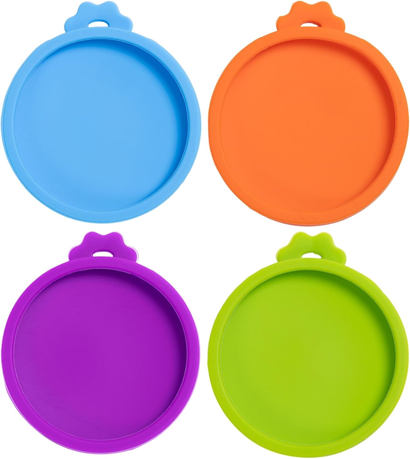 PINE & LINEN 4 Pcs 2.5inch Durable Pet Can Lids, Silicone Small Pet Can Covers Waterproof Cat Food Cans Lids for 3 oz Cat Food Cans（Yellow+Red+Pink+Blue）