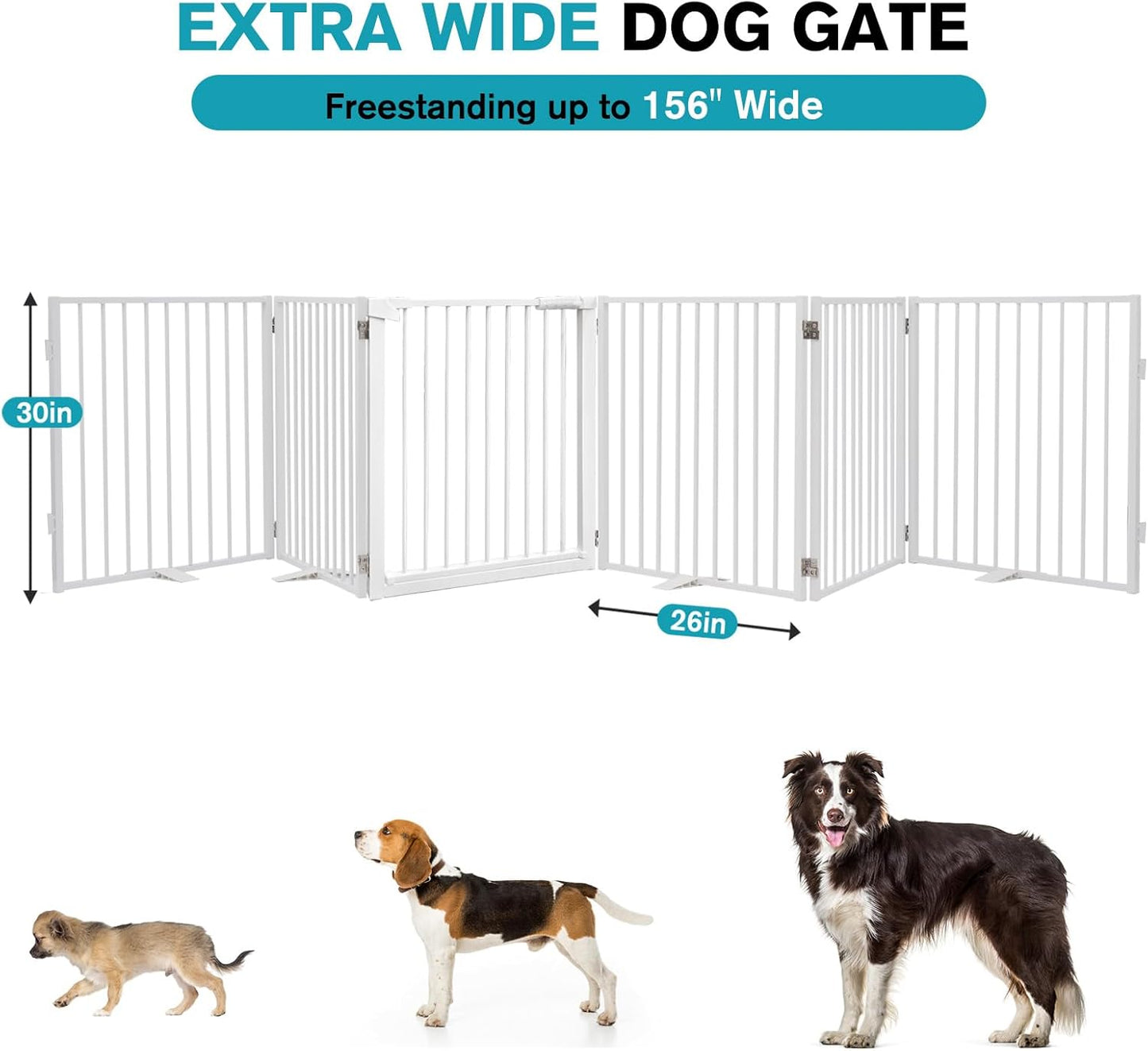 Snagle Paw Extra Wide Dog Gate,Free Standing Dog Fence with Door, Up to 104 Inch Wide Pet Gate with Support Feet for Stairs, Hallways, Doorways, Yard (Black, 4 Panels)