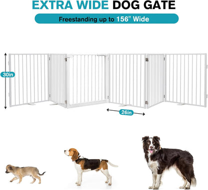 Snagle Paw Extra Wide Dog Gate,Free Standing Dog Fence with Door, Up to 104 Inch Wide Pet Gate with Support Feet for Stairs, Hallways, Doorways, Yard (Black, 4 Panels)