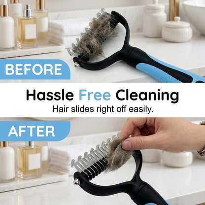 Pet Pro Grooming Tool, Pet Grooming Rake Double Sided Shedding Deshedding Brush for Dogs Cats, Undercoat Rake Dematting Comb for Long Haired Pets with Stainless Steel Teeth