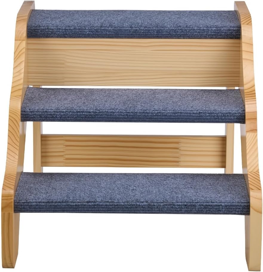 VEVOR Wood Pet Stairs, 2-Step Dog Stairs for Beds, Sofa & Cars, 110lbs Load Capacity, Floded Flat Design, Stable & Sturdy Cat & Dog Step Ladder for Small Medium Large Older Pet Puppy Essentials