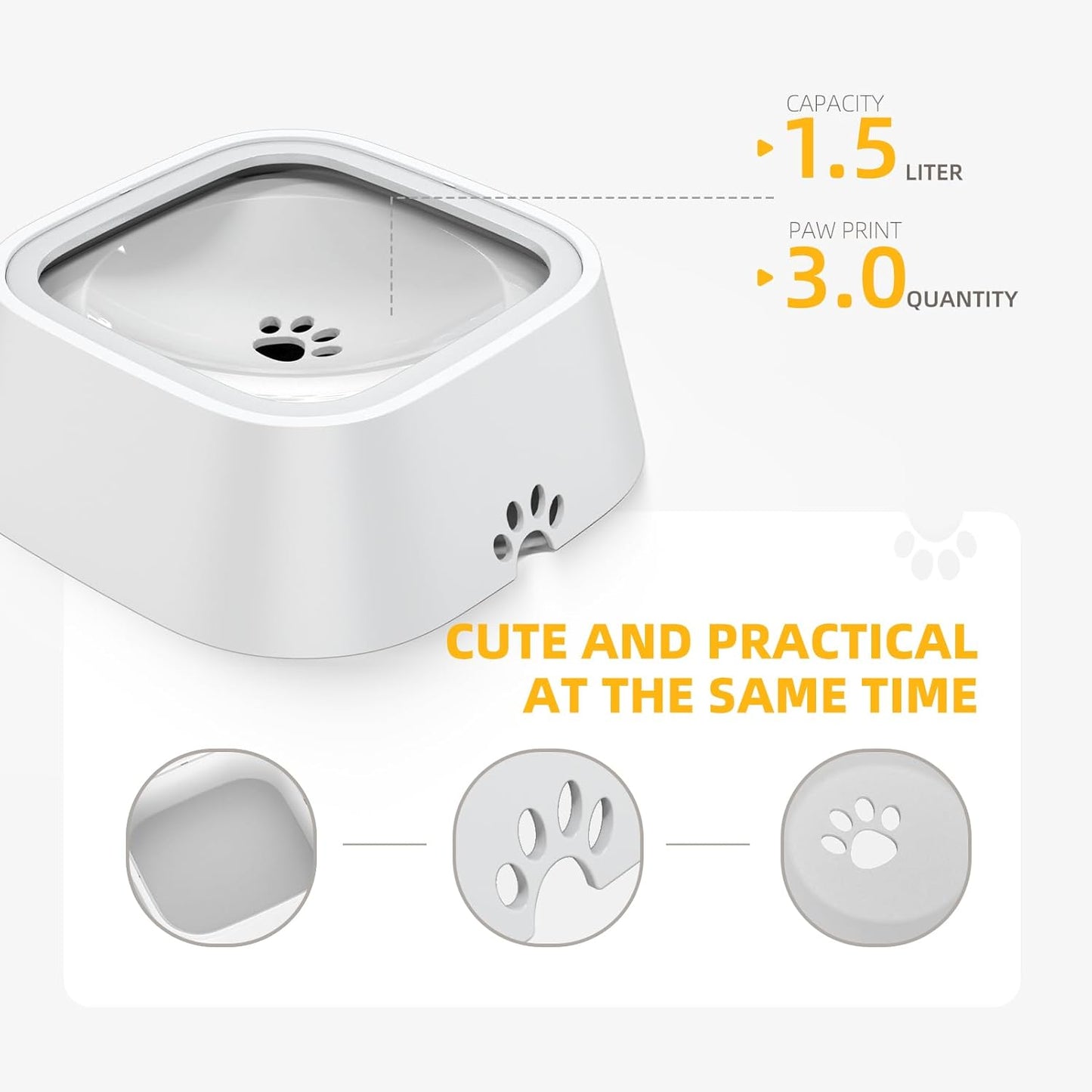 Dog Drinking Bowl, No-Spill Slow Feeder Water Bowl for Dogs and Cats with Floating Disk - Splash-Proof Design for Travel, Ideal for Small Dogs and Messy Drinker