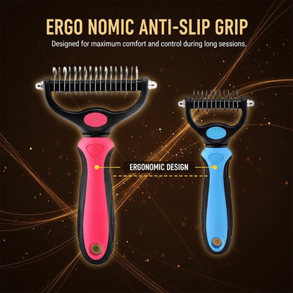 Deshedding Brush for Dogs and Cats: Undercoat Rake Pet Brush for Long Hair - Dematting Comb Removes Tangles Knots and Loose Fur, Grooming Tool for Thick Coats (blue, L)