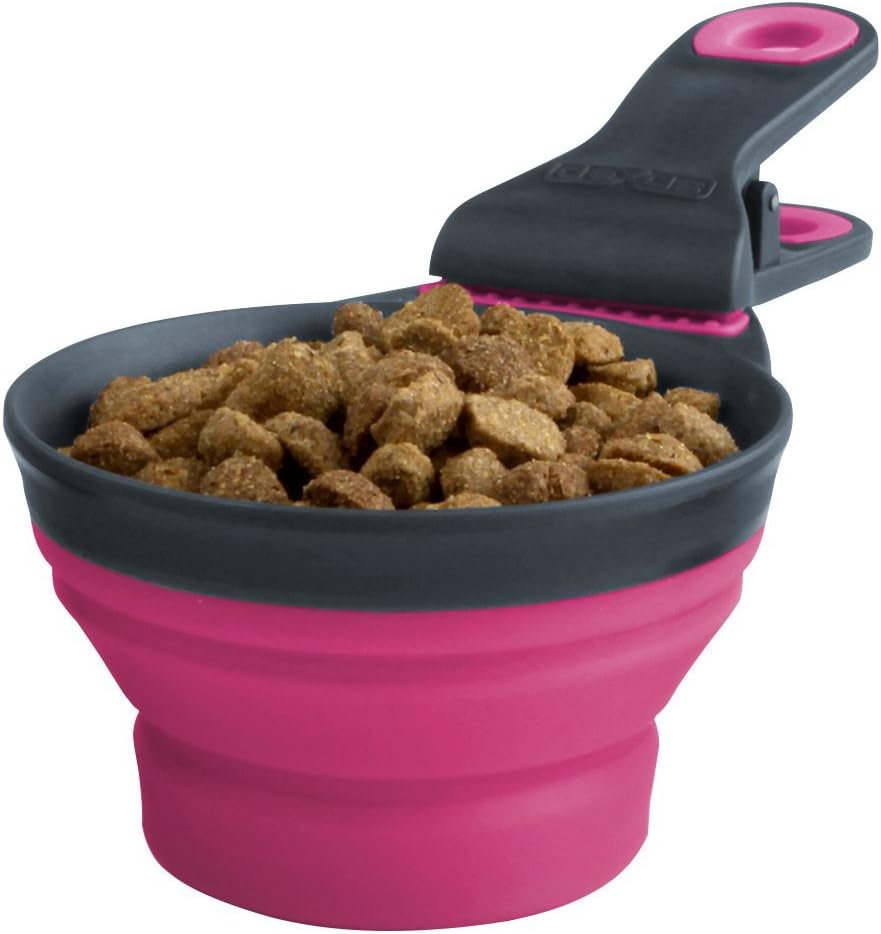 Dexas Pets Collapsible KlipScoop Collapsible Dry Dog Food Scoop and Dog Food Bag Clip, 1 Cup Capacity, Pro Blue