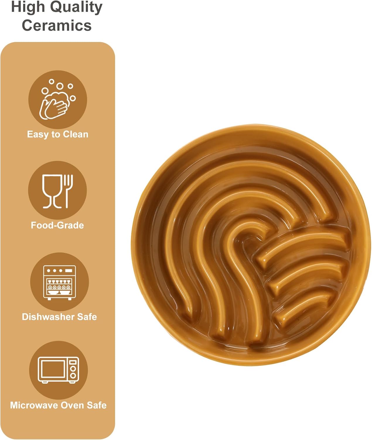 Ceramic Slow Feeder Dog Bowl, Maze Puzzle Non-Slip Silicone Base Stoneware Bowl for Small Medium Dogs, Heavy Duty Anti-Bloat Dog Food Bowl Dishwasher Safe – Apricot, Medium