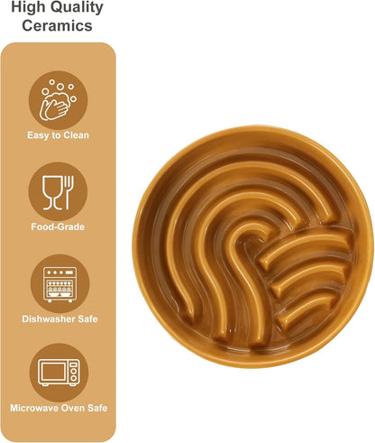 Ceramic Slow Feeder Dog Bowl, Maze Puzzle Non-Slip Silicone Base Stoneware Bowl for Small Medium Dogs, Heavy Duty Anti-Bloat Dog Food Bowl Dishwasher Safe – Apricot, Medium
