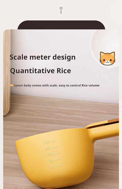 Pet Food Scoop with Measuring Scale, Long Handle Rice Scoop with Bag Clip, Multi-Purpose Measuring Cup for Dog Food, Cat Food, Rice, Grain, Kitchen Storage Scoop (Yellow)