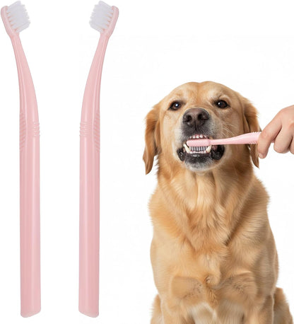 Cat Tooth Brush, 2PCS Small Dog Toothbrush Puppy Pet Toothbrush Cat Tooth Brush Dog Finger Toothbrushes Small Breed Soft Mini 13°Curved Head Teeth Brushes for Puppy Kitten Dogs, Pink
