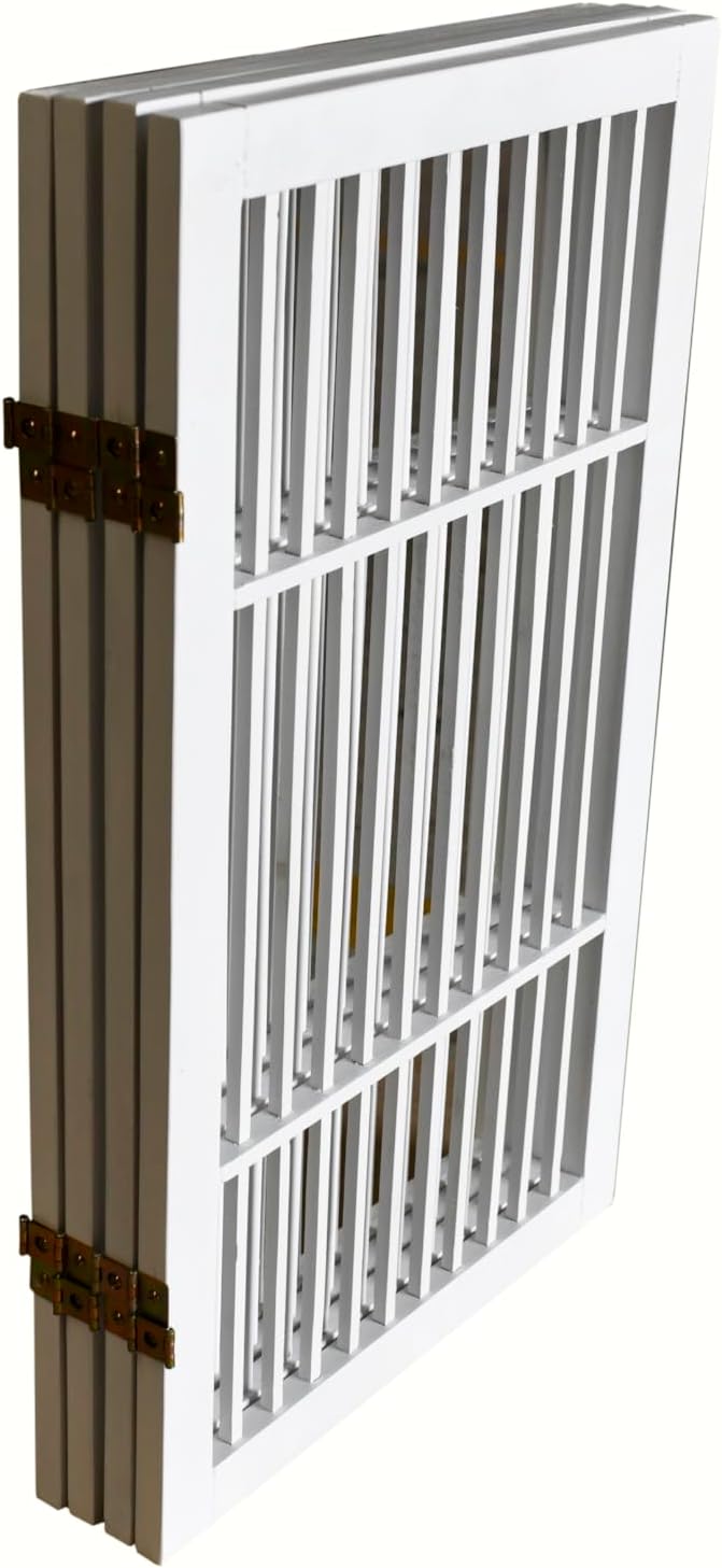 Urnporium Freestanding Wooden Dog Gate for Doorways – Foldable Acacia Wood Pet Gate, No Drill Portable Indoor/Outdoor Puppy Fence Barrier (White Pet Gate, 3 Panel 24" Tall)