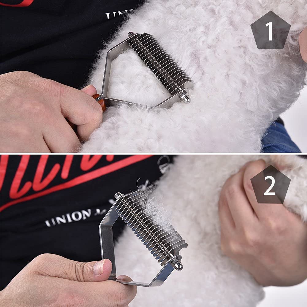 Awtang Undercoat Rake for Dogs, Cats Grooming Dematting Comb, 20 Stainless Steel Blades Wooden Handle Dog Brush