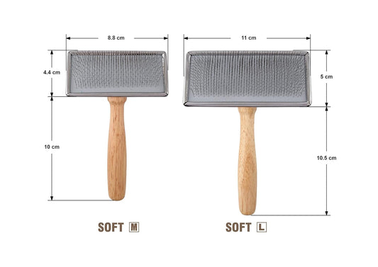Furzone Wooden Slicker Brush - Stainless Steel Soft Pins for Pet Grooming (Size M)