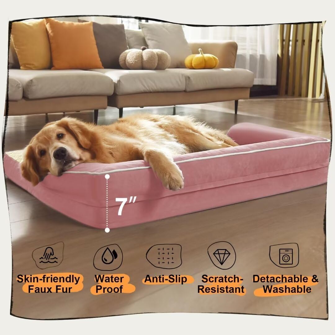 Large Dog Bed Orthopedic Washable - Beds Bolster - Medium XL XLarge Big Dogs - Memory Foam Couch Sofa - Waterproof with Removable Cover