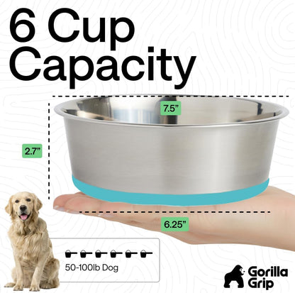 GORILLA GRIP Dog Bowls, Food Grade 304 Stainless Steel, Holds 2 Cups Each (16 fl oz) Food and Water Bowl for Feeding Dogs and Cats, Dishwasher Safe, Rust Resistant, BPA Free Rubber Base Set of 2 Black