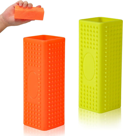 PEUTIER 2pcs Silicone Pet Hair Brushes, Convenient Block Roller Cleaner Reusable Pet Hair Carpet Brush Portable Carpet Cleaner Roller for Furnishings Sofa Carpets Couch Bedding (Yellow & Orange)