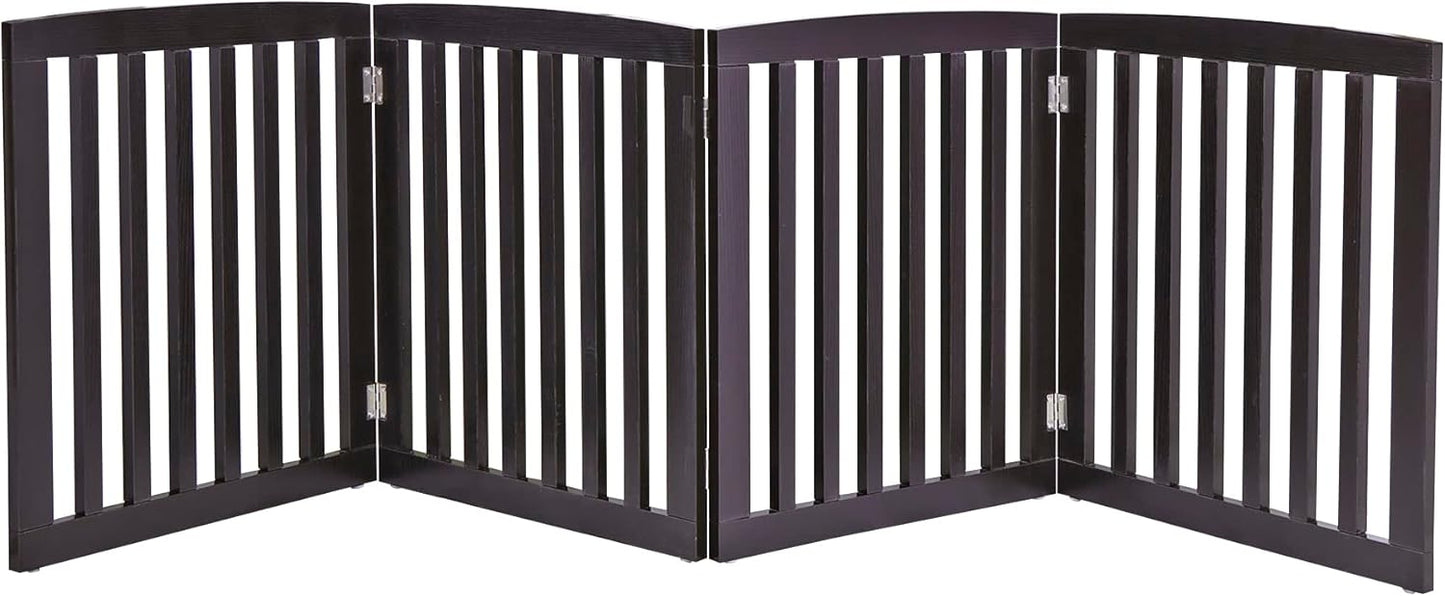 24 Inch Freestanding Indoor Retractable Dog Gate Pet Gate for Stairs, Hallways or Doorways 3 Panels Indoor Foldable Puppy Dog Fence Wooden Safety Fence, White