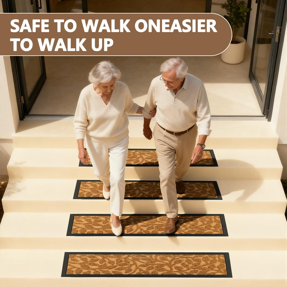 Stair Runners for Wooden Steps, Non Slip Stair Carpet Treads, 2 Pcs 30" x 8.5" Stair Mats Rug Heat Insulation Rubber Backing, Staircase Step Treads for Elders, Dogs & Kids, Coco Lattice.