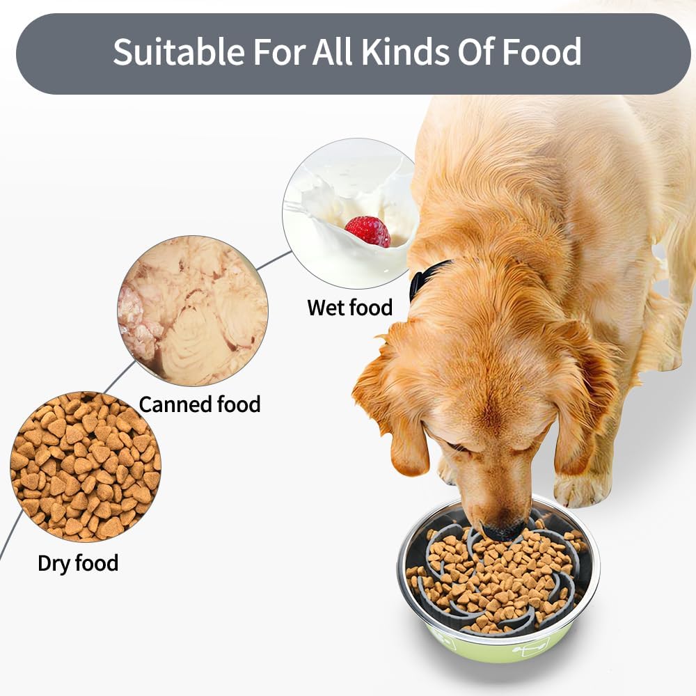 Slow Feeder Dog Bowls Insert,Third Generation upgradedSuper Firm Eating Bowl（Cuttable） for Large Breed and Medium Small Size Compatible with Regular Elevated Metal Glass Dog Bowl (Green)