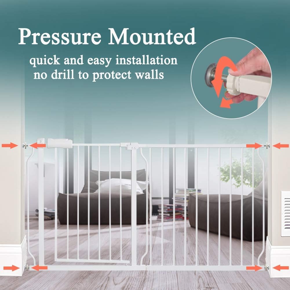 ALLAIBB Extra Wide Pressure Mounted Baby Gate Walk Through Child Kids Safety Toddler Tension White Long Large Pet Dog Gates with Extension for doorways Kitchen (57.48-62.20"/146-158cm, Black)