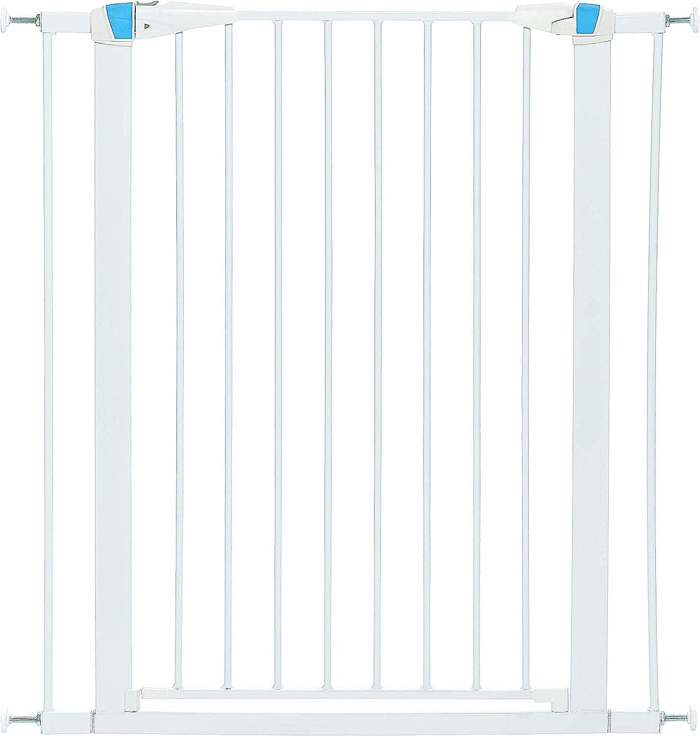 MidWest Homes for Pets 39 Inches Tall Walk-Though Steel Pet Gate, Pressure Mounted Dog Gatewith Glow Strip Measures 29-38 Inches Wide & Includes Two 3-Inch-Wide Extensions, Graphite