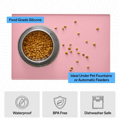 GORILLA GRIP 100% Waterproof Raised Edge BPA Free Silicone Pet Feeding Mat, Dog Cat Food Mats Contain Spills Protects Floors, Placemats for Cats and Dogs Water Bowl, 18.5x11.5, Gray