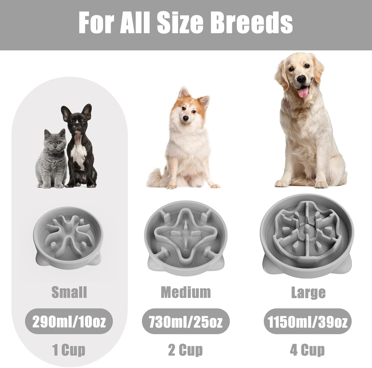 Slow Feeder Dog Bowls Small Breed, Dog Food Bowl Small Anti-Choking Bloat Stop Puzzle Healthy Eating Bowl (Blue, 1 Cup)