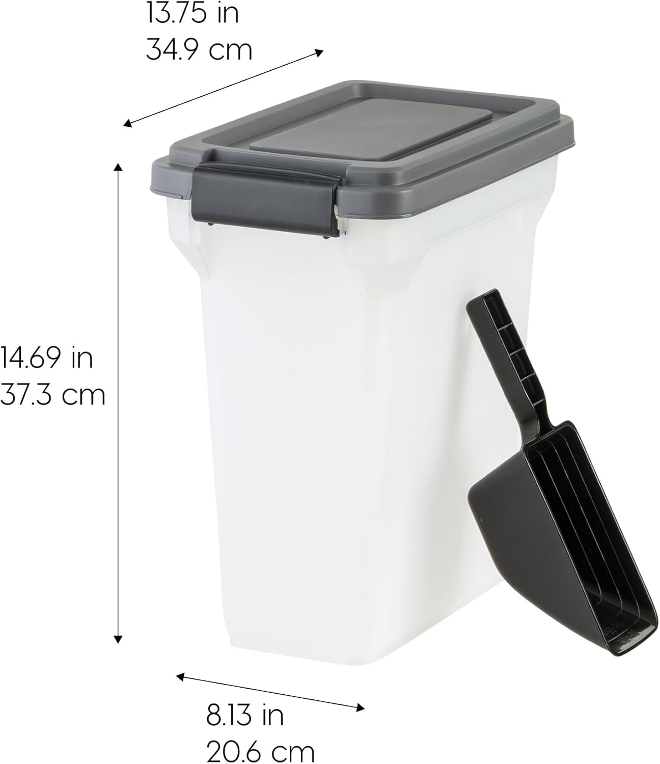 IRIS USA Dog Food Storage Container, Airtight Lid, 2-Cup Scoop, Up to 13 Pounds Pet Food Storage, Versatile Pet Food Bin, Treats, BPA Free, Gray/Dark Gray