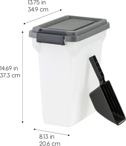 IRIS USA Dog Food Storage Container, Airtight Lid, 2-Cup Scoop, Up to 13 Pounds Pet Food Storage, Versatile Pet Food Bin, Treats, BPA Free, Gray/Dark Gray