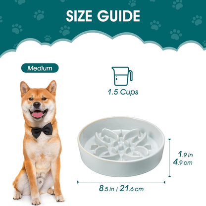 vancasso Ceramic Slow Feeder Dog Bowls, Puzzle Dog Food Bowls with Floral Maze, Anti -Slip Pet Food Dish for Small Breed, 0.6 Cups, Pink