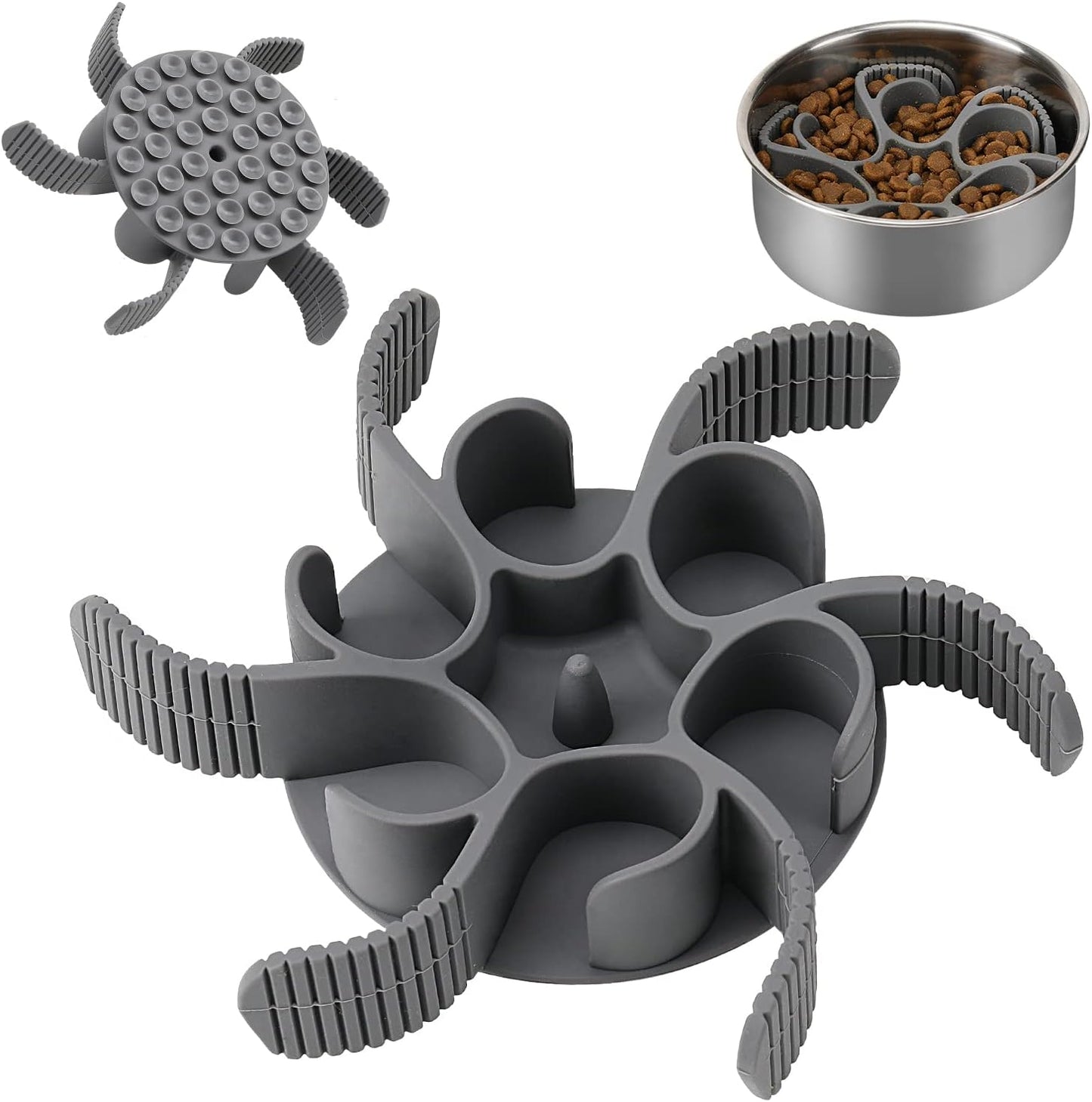 Anipaw Dog Slow Feeder Bowls Silicone Spiral Pet Food Feeder Insert to Slow Down Eating for Large Medium Small Breed Dogs Perfect with Stainless Steel Glass Ceramic Pet Bowls (Grey)
