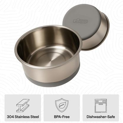 GORILLA GRIP Dog Bowls, Food Grade 304 Stainless Steel, Holds 2 Cups Each (16 fl oz) Food and Water Bowl for Feeding Dogs and Cats, Dishwasher Safe, Rust Resistant, BPA Free Rubber Base Set of 2 Black