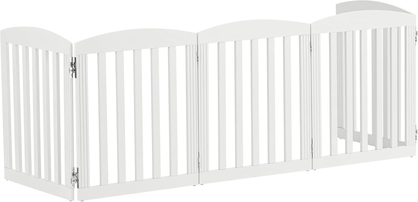 SPIRICH 96" Extra Wide 28" Tall Wooden Freestanding Foldable Dog Gate, Pet Gate Indoor, 4 Panels, White