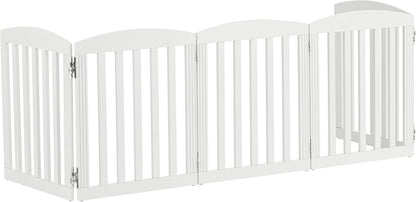 SPIRICH 96" Extra Wide 28" Tall Wooden Freestanding Foldable Dog Gate, Pet Gate Indoor, 4 Panels, White