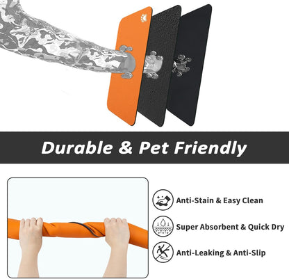 HotLive Dog Food Mat - Absorbent Cat Mat for Food and Water, No Stains Pet Feeding Bowl Mat, Easy to Clean Pet Placemats, Quick Dry Dog Water Dispenser Mat for Messy Drinkers | Paw Dark Grey 12"x 19"