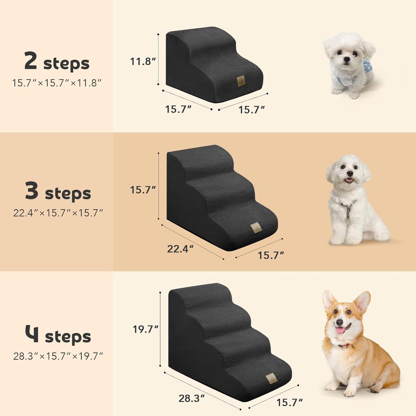 Mestuel 2-Tiers Extended Dog Stairs Steps for Couch Sofa, Dog Stairs for Small Dogs, Pet Stairs Ramp Ladder Friendly to Small Old Joint Injury Dogs Cats,Non-Slip & Washable,Blue