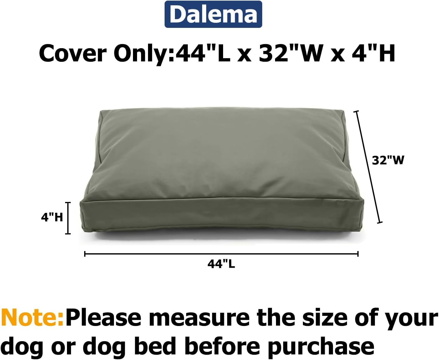 Dog Bed Cover,Waterproof Tough Plastic DIY Pet Bed Cover,Non Stick Hair Easy to Clean Rectangular Fillable Dog Bed Covers with Zipper(Dark Grey,44" L x 32" W x 4" Th,Cover Only)