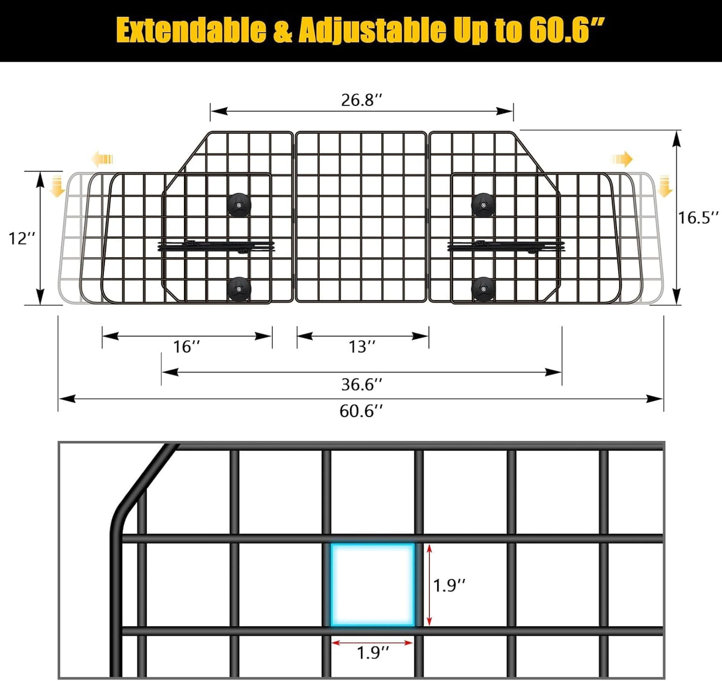 Gtongoko Dog Car Barriers for SUVs, Vehicles, Cars, Trucks, Upgraded Adjustable Heavy-Duty Wire Mesh Pet SUV Barriers Universal-Fit, Car Accessories Safety Travel, 2pcs 51.2In Elastic Ropes Included