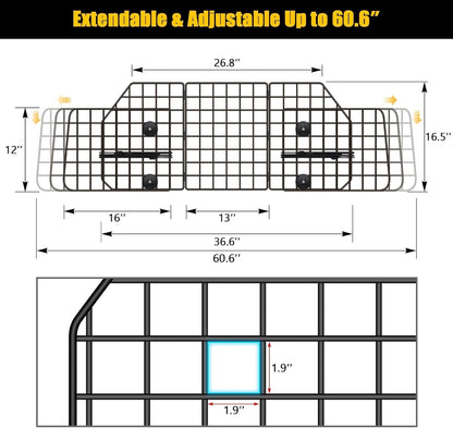 Gtongoko Dog Car Barriers for SUVs, Vehicles, Cars, Trucks, Upgraded Adjustable Heavy-Duty Wire Mesh Pet SUV Barriers Universal-Fit, Car Accessories Safety Travel, 2pcs 51.2In Elastic Ropes Included