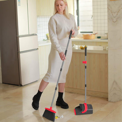 Ivandar Broom with Dustpan Combo Set, 50.6 inch Long Handle, Upright Standing Broom and Dustpan Set Quiet Cleaning Tool Sweep the Floor Dust pan Removes 4 Times More Pet Hair(Brown and Gray)