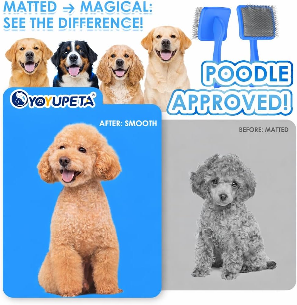 Large Dog Slicker Brush for Goldendoodles, Poodles - 3 in 1 Grooming Kit with Undercoat Rake, Comb - Extra Long Pins for Dematting Great Pyrenees, Thick Coats, Shedding, Detangling, Natural