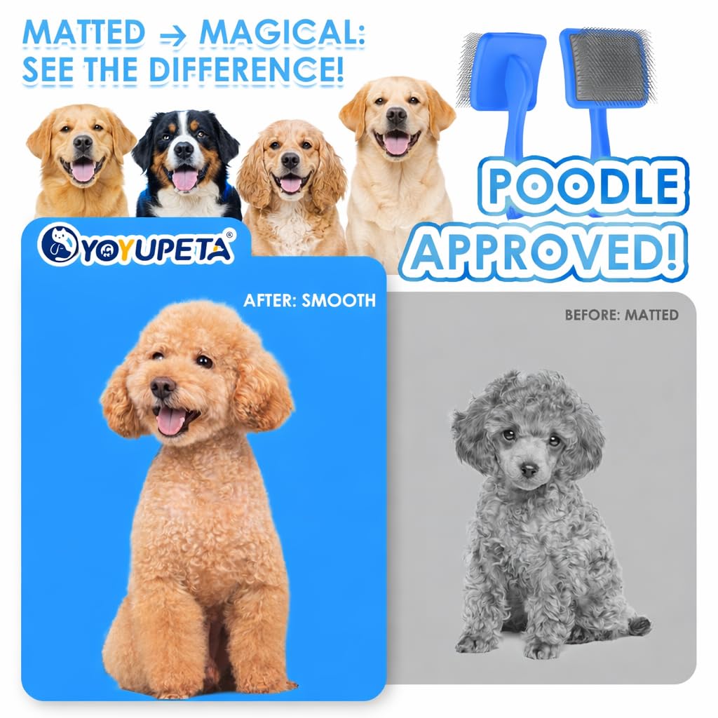 Large Slicker Brush for Dogs,Doodle Brush for Poodles, Goldendoodles, Labradoodle, Extra Long Pins for Detangling Matted Fur & Removing Tangle, Dog Grooming Kit with Wooden Handle. Black