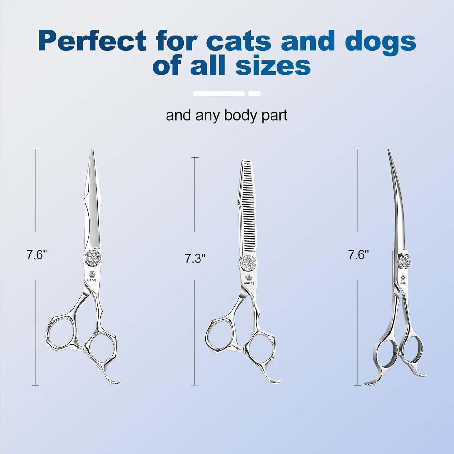 GLADOG Professional 5 in 1 Dog Grooming Scissors Set with Safety Round Tips, Sharp and Heavy-duty Pet Grooming Shears for Cats