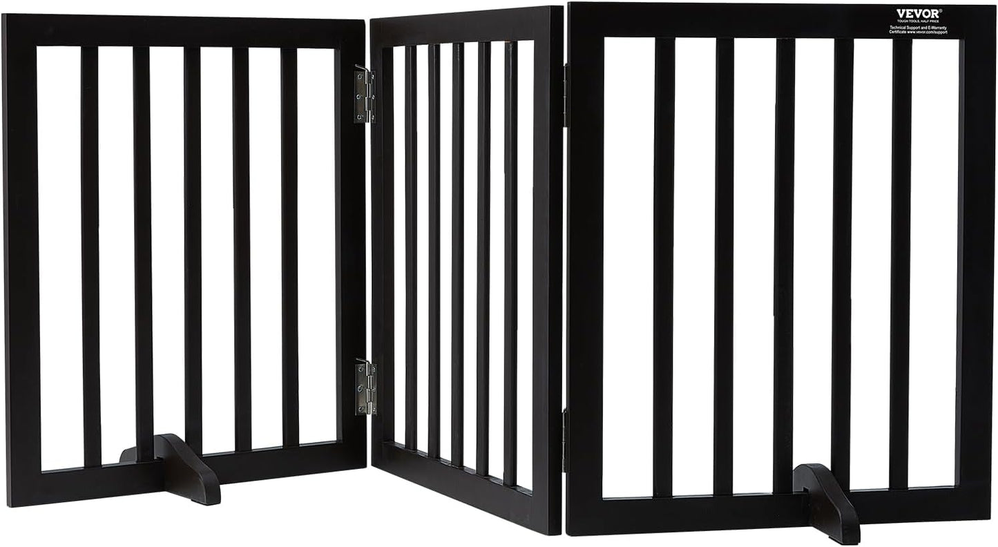 VEVOR Freestanding Pet Gate, Wooden 24" H x 80" W, 4-Panel Foldable Gate for Wide & Narrow Passageways, Expandable Dog Barrier with Silent Foot Support, White