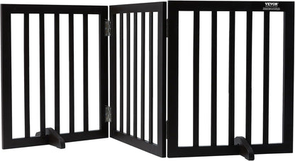 VEVOR Freestanding Pet Gate, Wooden 24" H x 80" W, 4-Panel Foldable Gate for Wide & Narrow Passageways, Expandable Dog Barrier with Silent Foot Support, White