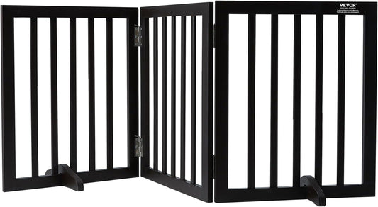 VEVOR Freestanding Pet Gate, Wooden 24" H x 80" W, 4-Panel Foldable Gate for Wide & Narrow Passageways, Expandable Dog Barrier with Silent Foot Support, White