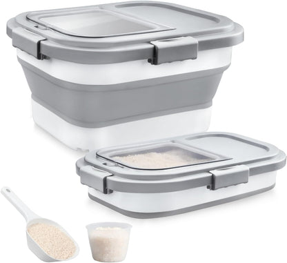 Komzon Rice Storage Container, Collapsible Airtight 10-40 Lb Rice Storage Container, 25lb Pet Dog Food Storage Container, Rice Dispenser Bin with Cup and Scoop for Flour Cereal Pasta Grain, Cat Bird