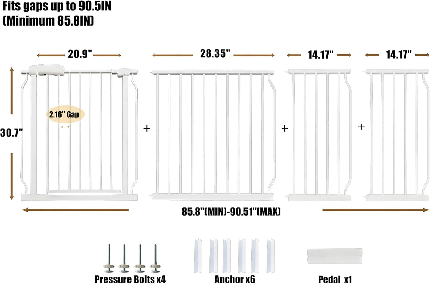 Extra Wide 76.4-81 Inch Large Baby Gates for Stairs, Doorways - No Drilling, Pressure Mounted Pet Gates for Kids & Dogs