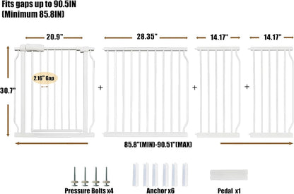 Extra Wide 76.4-81 Inch Large Baby Gates for Stairs, Doorways - No Drilling, Pressure Mounted Pet Gates for Kids & Dogs