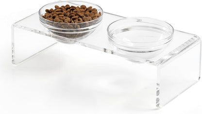 Acrylic Elevated Dog Cat Bowls Pet Feeder Double Bowl Raised Stand Comes with 4 Removable Stainless Steel Bowls. Perfect for Cats Puppies Small Dogs, 3.75 Inch